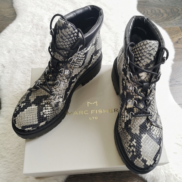 Marc Fisher Lug Kini Leather Snakeskin Combat Boot - Picture 6 of 15